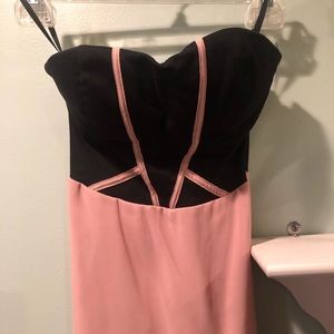 Pink and black strapless dress